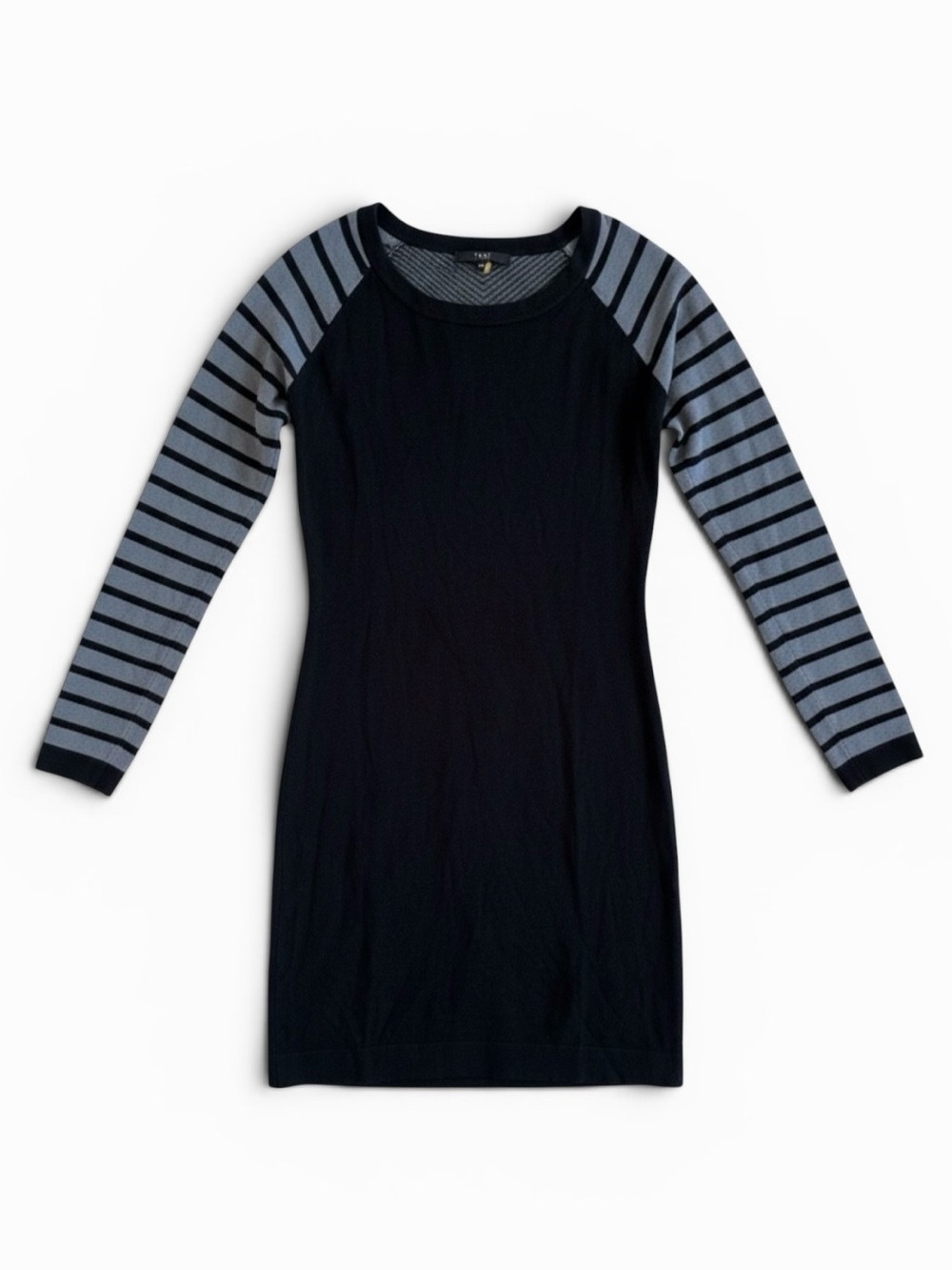 Tart Bodycon Sweater Dress Modern Stripe Stretch Raglan Knit Black Gray Size XS